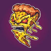 Ilustraciones de angry pizza slice monster logo vector