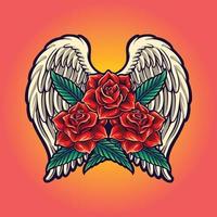 Red rose blooms with angel wings vector