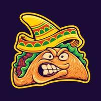 enojado comida tacos mexicanos ilustraciones mascota vector