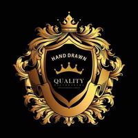 Gold shield crown badge Logo classic ribbon vector