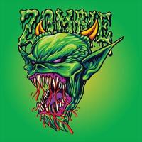 miedo cabeza verde zombie con cuernos sangre horror ilustraciones vector