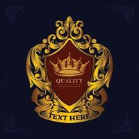 Luxury Shield Royal Logo Gold Crown Ornate Calligraphy vector