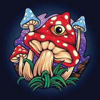 Psychedelic eye mushroom logo Fungus mascot vector