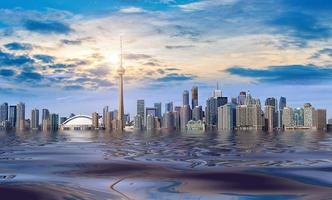 Concept of the flood in Ontario Lake in Toronto due to disastrous consequences of global warming and climate change