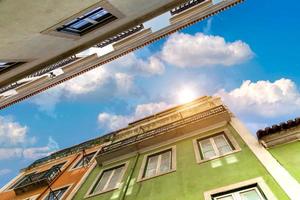 Typical Portuguese architecture and colorful buildings of Lisbon historic city center photo