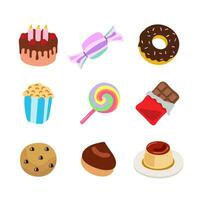 vector dessert cake candy donuts popcorn lollipop chocolate cookies walnut pudding