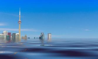 concepto de la inundación en el lago ontario en toronto debido a las desastrosas consecuencias del calentamiento global y el cambio climático foto