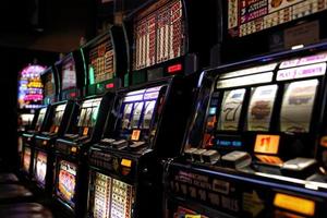 Casino machines in the entertainment area at night photo