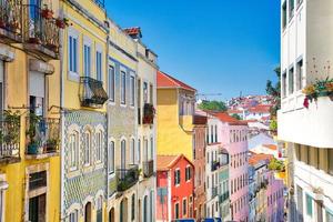 Colorful buildings of Lisbon historic center near landmark Rossio Square photo