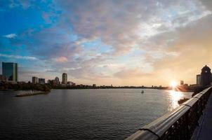 USA, Panoramic view of Boston skyline and downtown from Longfellow bridge over Charles River photo