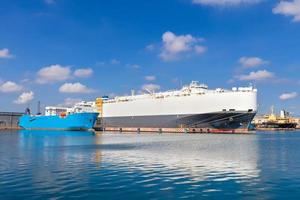 Mexico, Panoramic view of Veracruz city port with container ships, tankers and car carriers photo