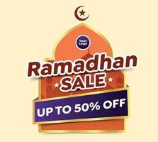 Ramadan sale banner template design with a crescent moon and lanterns with Islamic background ornaments. suitable for web promotion and social media. vector