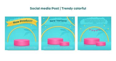 trendy summer colorful social media square post template set vector