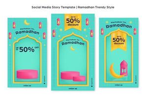 blue trendy colorful social media story background islamic ramadhan template set for product sale promotion with 3d platform podium showcase display vector