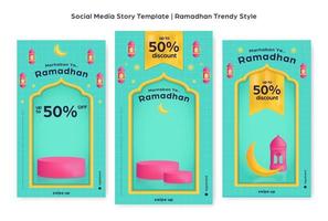 blue trendy colorful social media story background islamic ramadhan template set for product sale promotion with 3d platform podium showcase display vector