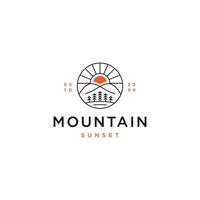 plantilla de diseño de icono de logotipo de línea de puesta de sol de montaña vector