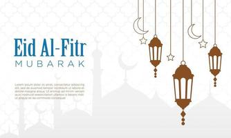 plantilla de fondo del tema eid mubarak. adecuado para el elemento de diseño del saludo feliz eid. ilustración vectorial de eid al fitr con linterna y silueta de mezquita. vector