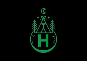 Green color of H initial letter in camping circle badge vector