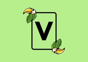 Green bird with V initial letter vector