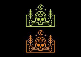 Green and orange illustration of skull head in dark background vector