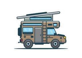 Camping with van flat illustration vector