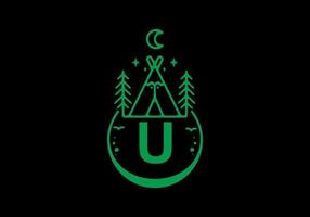 Green color of U initial letter in camping circle badge vector