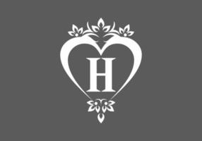 Grey white of H initial letter in classic love shape vector