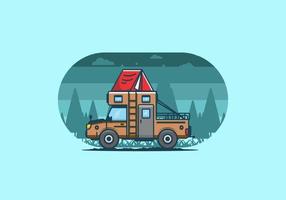 Colorful camping truck flat illustration vector