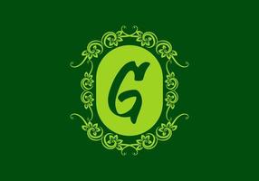 Green G initial letter in oval classic frame vector