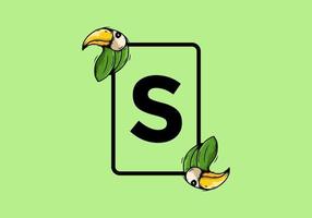 Green bird with S initial letter vector