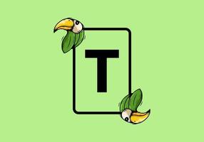pájaro verde con letra inicial t vector