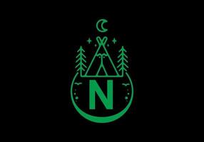 Green color of N initial letter in camping circle badge vector