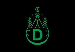 Green color of D initial letter in camping circle badge vector