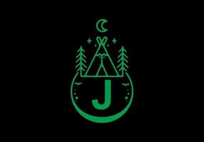 Green color of J initial letter in camping circle badge vector