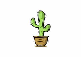 cactus verde en ilustración de arte de línea de olla marrón vector