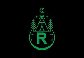 Green color of R initial letter in camping circle badge vector