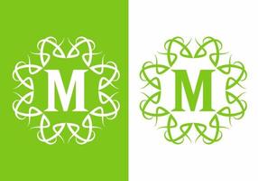 Green white of M initial letter in unique frame vector