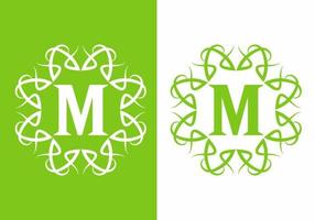 Green white of M initial letter in unique frame vector