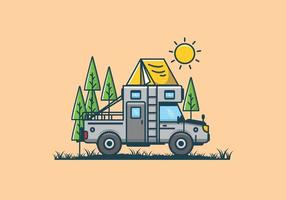 Colorful camping truck flat illustration vector