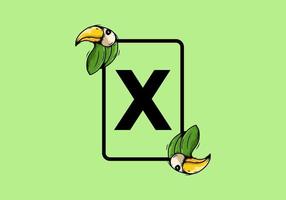 Green bird with X initial letter vector