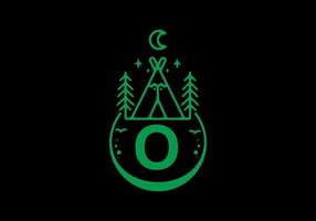 Green color of O initial letter in camping circle badge vector