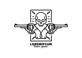 Gun and skull line art illustration vector