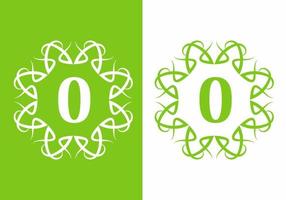Green white of O initial letter in classic frame vector