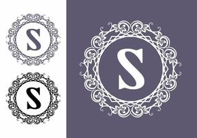 Grey white black of S initial letter in classic ornament frame