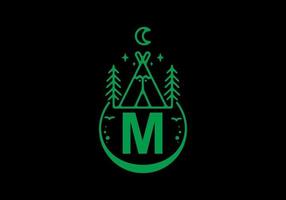 Green color of M initial letter in camping circle badge vector