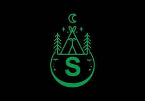 Green color of S initial letter in camping circle badge vector