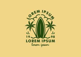 Green color of surfing board line art with lorem ipsum text vector