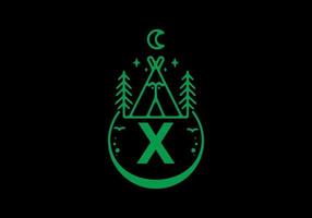 Green color of X initial letter in camping circle badge vector