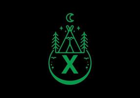 Green color of X initial letter in camping circle badge vector