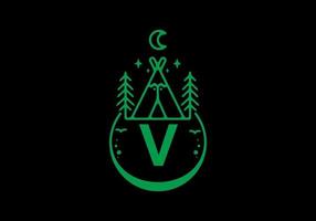 Green color of V initial letter in camping circle badge vector